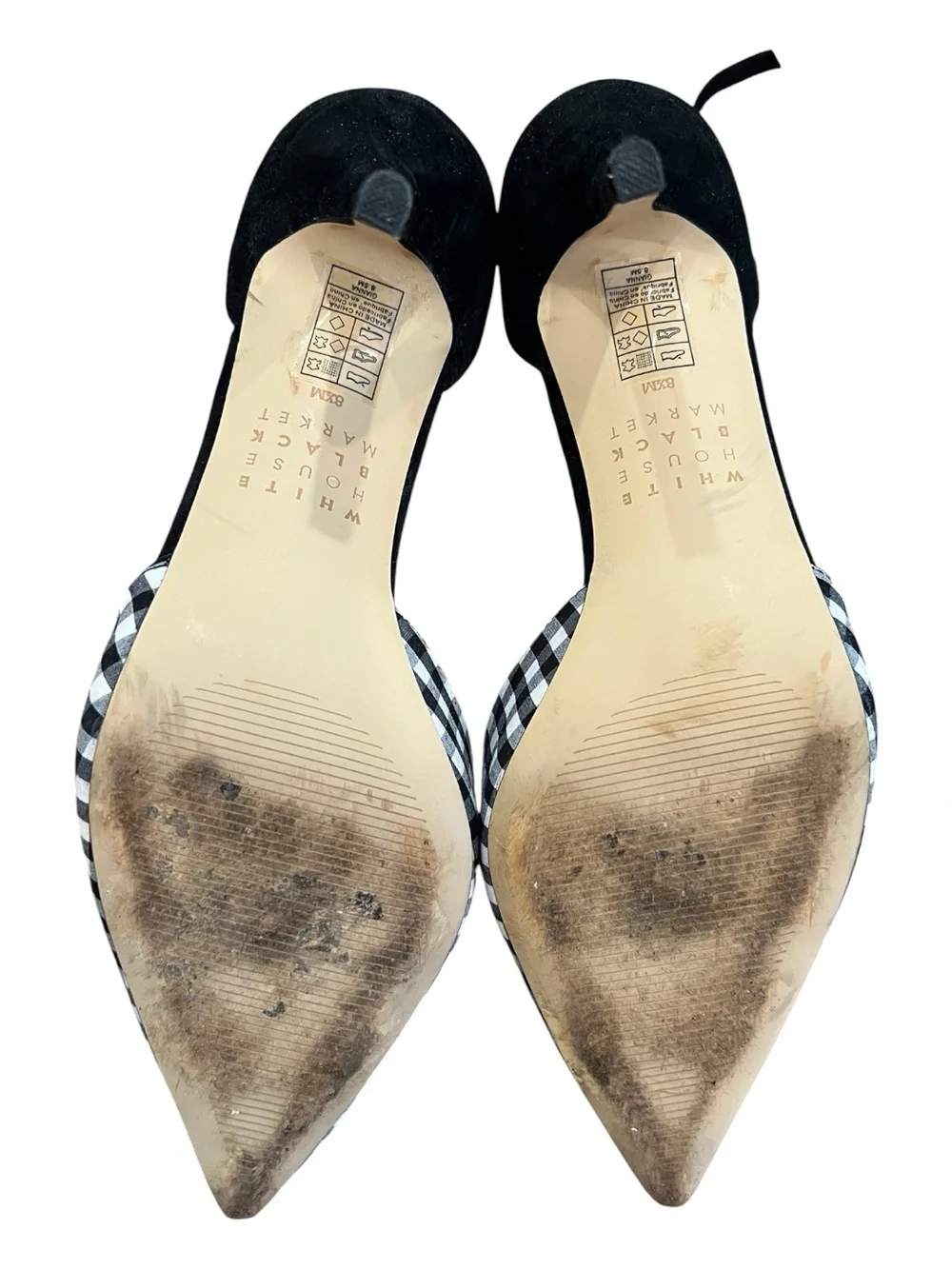 White House Black Market Gianna Gingham Ankle Strap Pumps 8.5 Black White